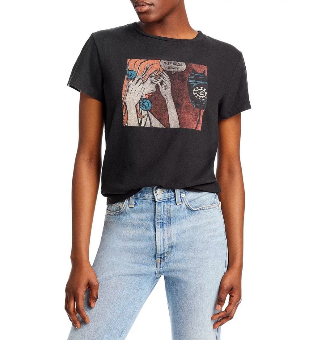 RE/DONE Just Bring Wine Classic Graphic Tee in Washed Black Size L